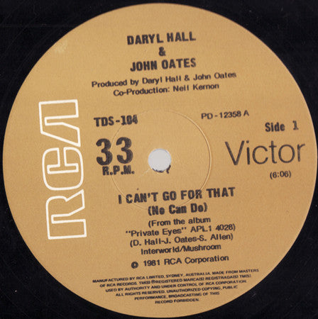 Daryl Hall & John Oates : I Can't Go For That (No Can Do) (12")