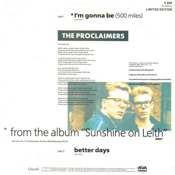 The Proclaimers : I'm Gonna Be (500 Miles) (7", Single, Ltd)