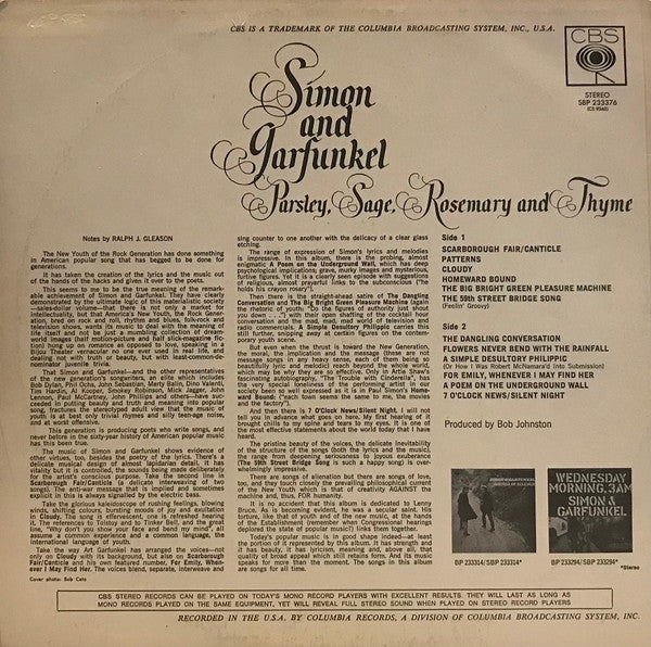 Simon And Garfunkel* : Parsley, Sage, Rosemary And Thyme (LP, Album, RE)