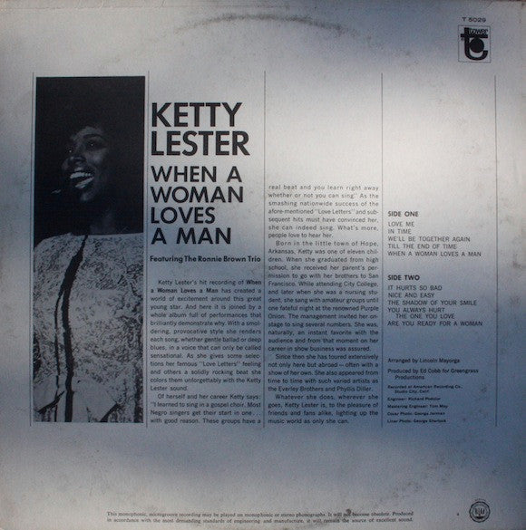 Ketty Lester : When A Woman Loves A Man (LP, Mono)