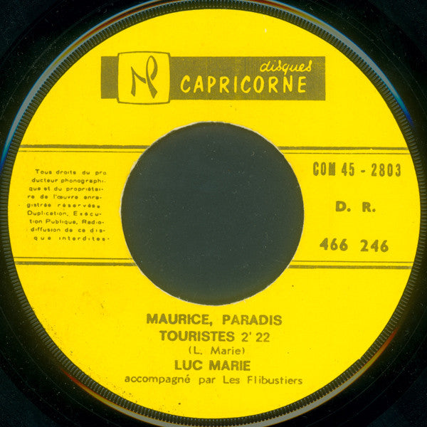 Luc Marie Accompagné Par Les Flibustiers : Maurice Paradis Touristes / Bon Anniversaire (7")