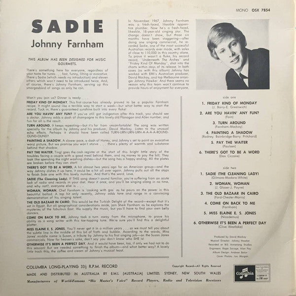 John Farnham : Sadie (LP, Album, Mono)