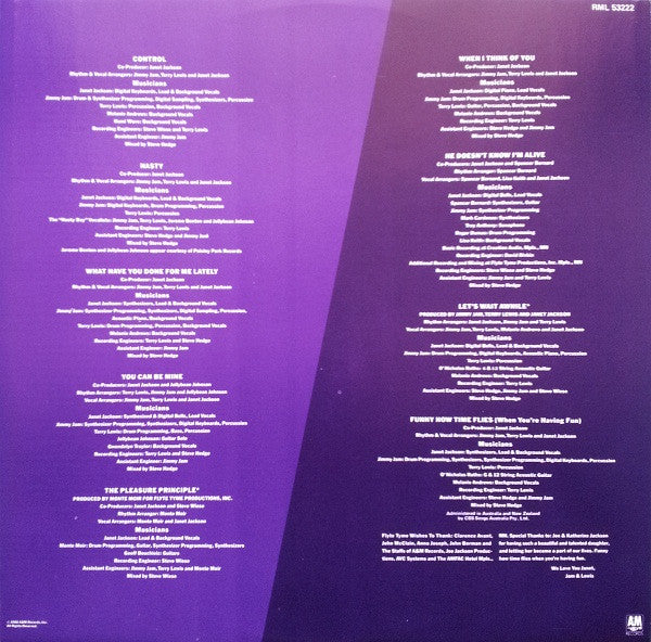 Janet Jackson : Control (LP, Album, RE)