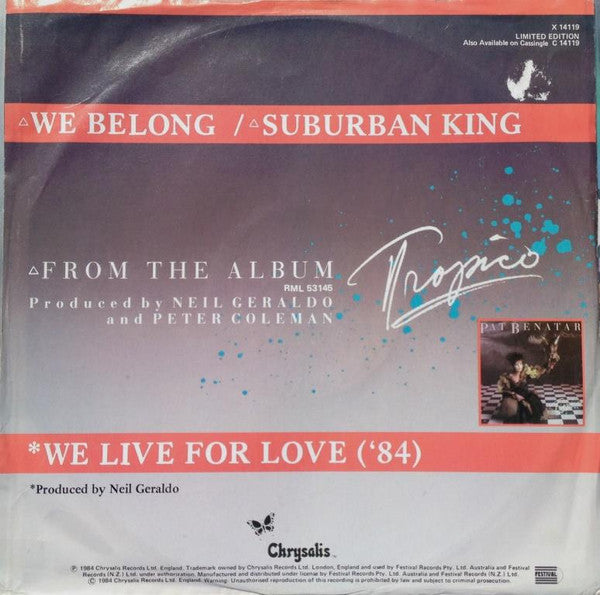 Pat Benatar : We Belong (12", Single, Ltd)