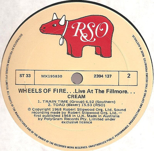 Cream (2) : Wheels Of Fire ... Live At The Fillmore ... (LP, Album, RE)