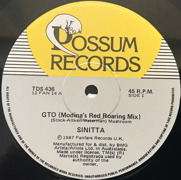Sinitta : GTO (Modina's Red Roaring Mix) (12")