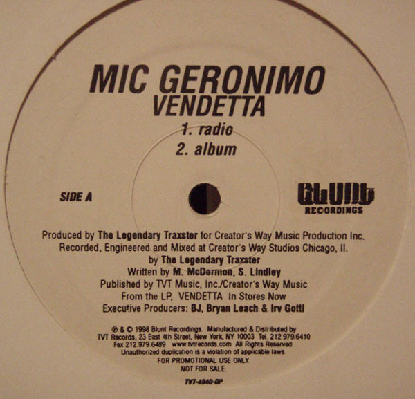 Mic Geronimo : Vendetta (12", Promo)