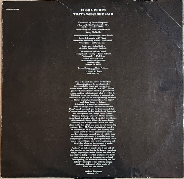 Flora Purim : That's What She Said (LP, Album, San)