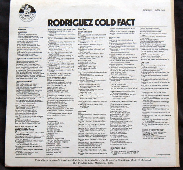 Sixto Rodriguez : Cold Fact (LP, Album, RE)
