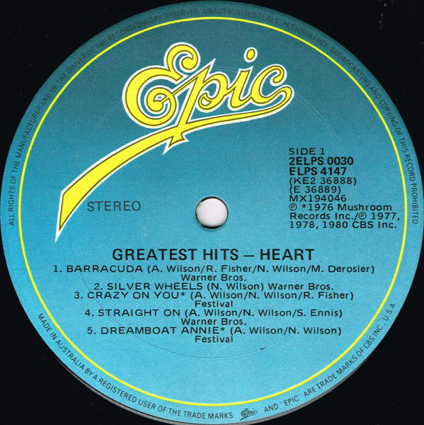 Heart : Greatest Hits / Live (2xLP, Comp)