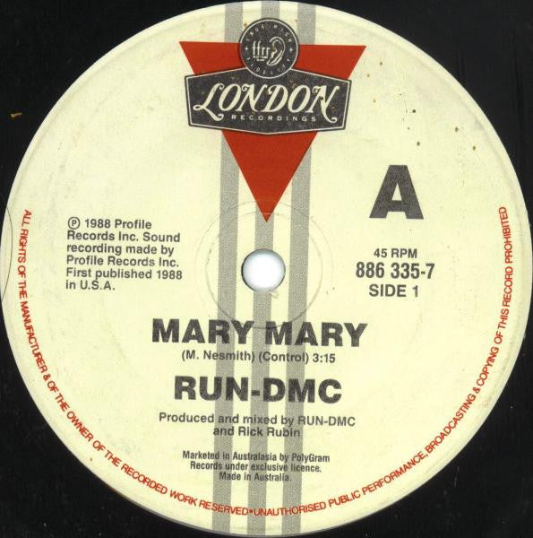 Run-DMC : Mary, Mary (7", Single)