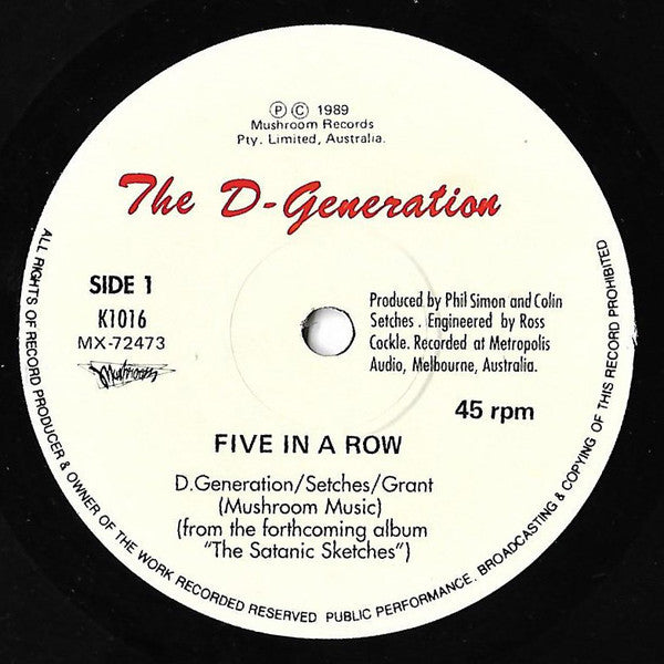 The D-Generation : Five In A Row (7", Single, Ltd)