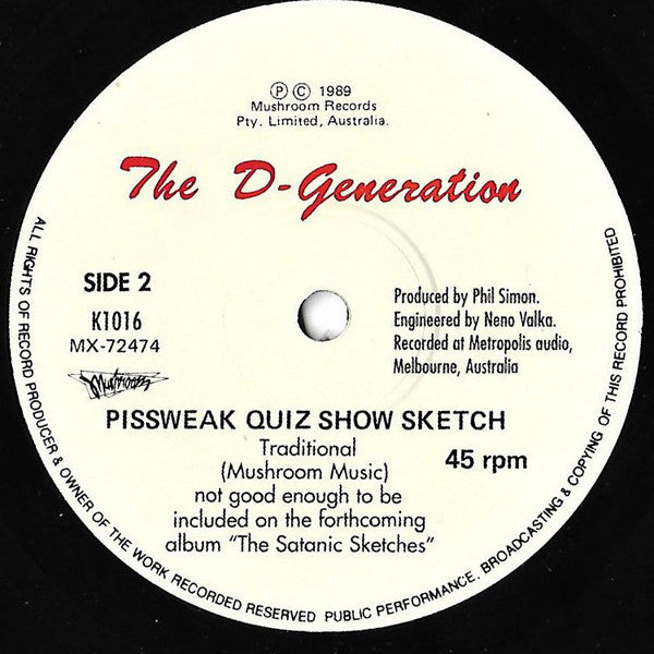 The D-Generation : Five In A Row (7", Single, Ltd)