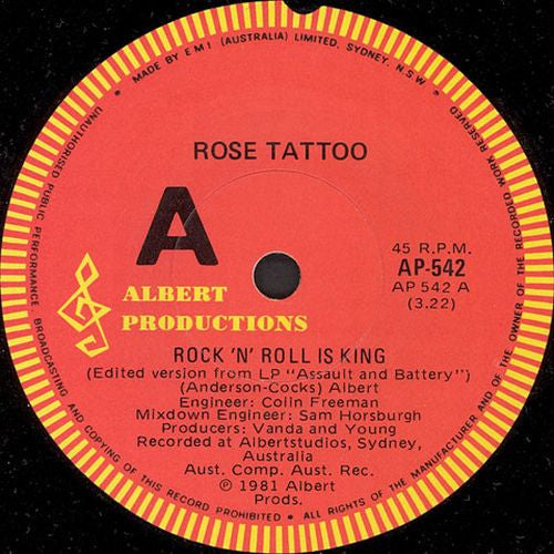 Rose Tattoo : Rock 'N' Roll Is King (7", Single)