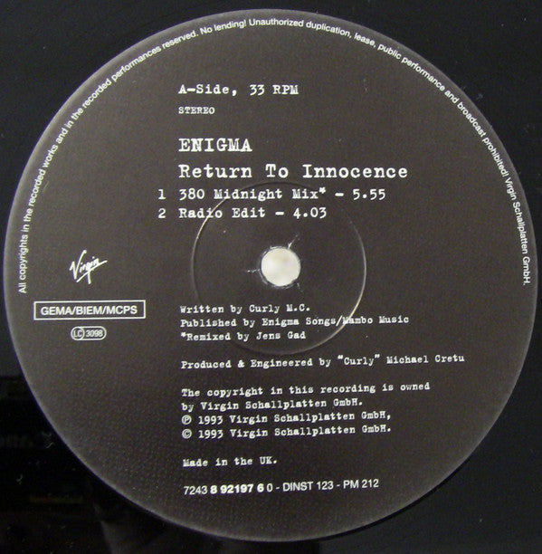 Enigma : Return To Innocence (12", Single)