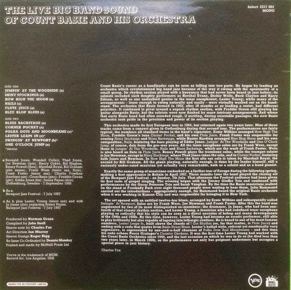 Count Basie : The Live Big Band Sound Of Count Basie And His Orchestra (LP, Comp, Mono)