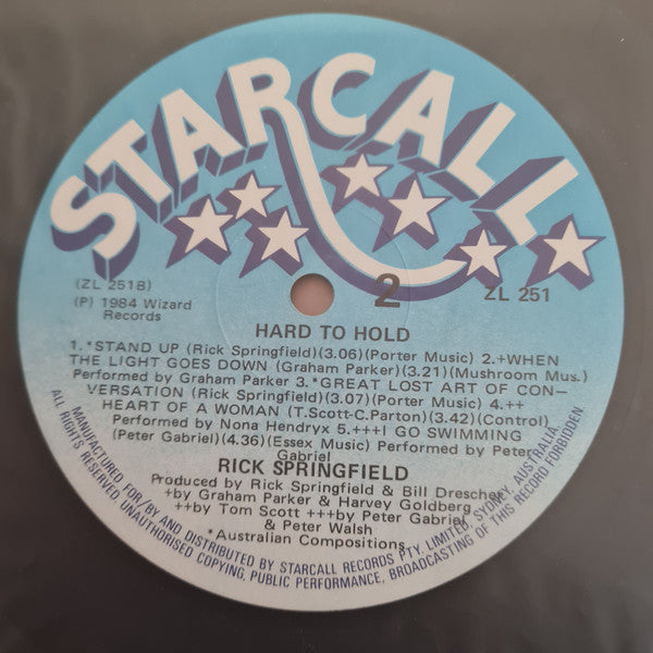 Rick Springfield : Hard To Hold - Soundtrack Recording (LP)