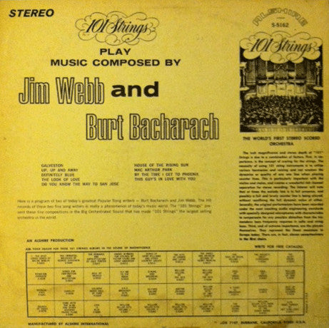 101 Strings : Play Million Seller Hits Composed By Jim Webb And Burt Bacharach (LP, Comp)