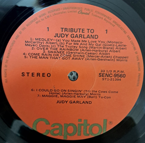 Judy Garland : Tribute To Judy Garland (LP, Comp)
