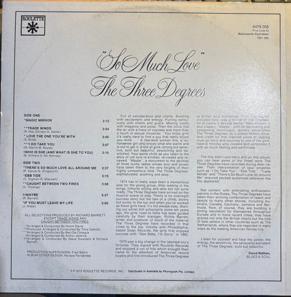The Three Degrees : So Much Love (LP, Album)
