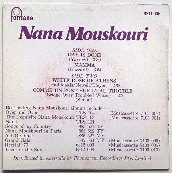 Nana Mouskouri : Day Is Done (7", EP)