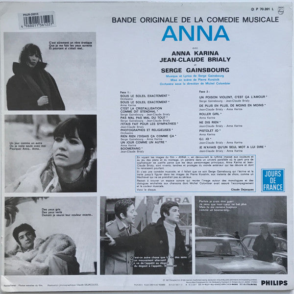 Anna Karina, Jean-Claude Brialy, Serge Gainsbourg : Anna (Bande Originale De La Comédie Musicale) (LP, Album, RE)