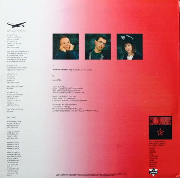 The Communards With Sarah Jane Morris : Don't Leave Me This Way (12", Maxi)