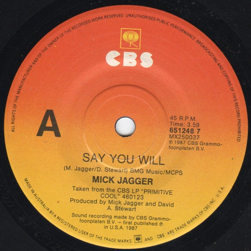 Mick Jagger : Say You Will (7", Single)