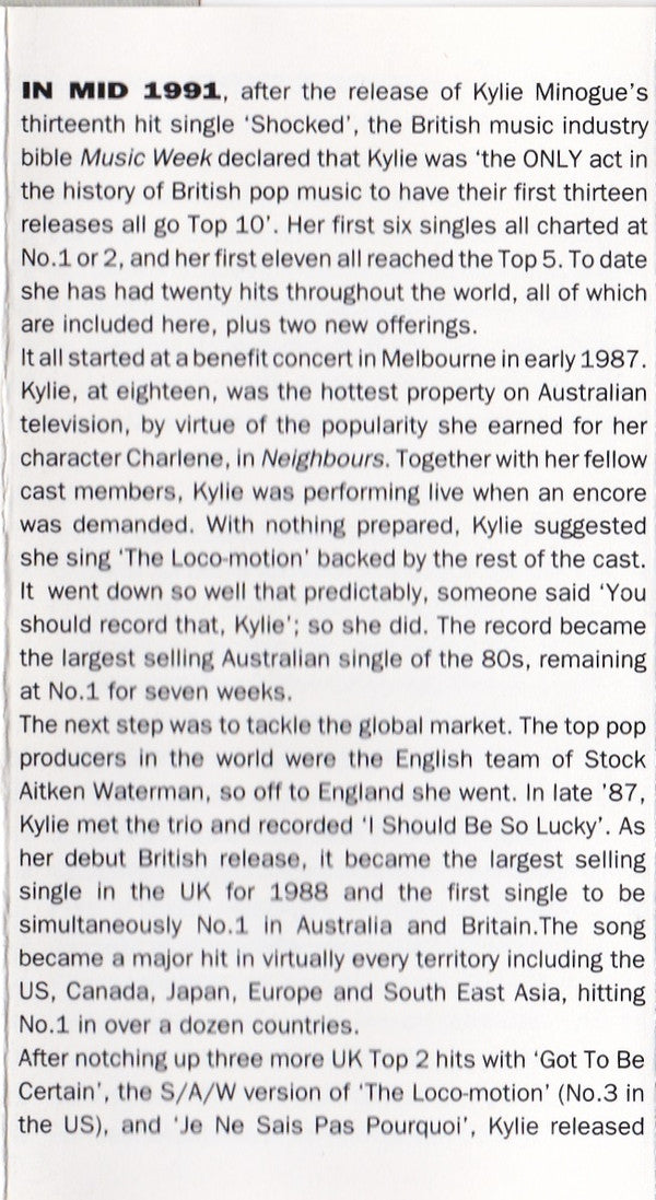 Kylie Minogue : Greatest Hits (Cass, Comp)