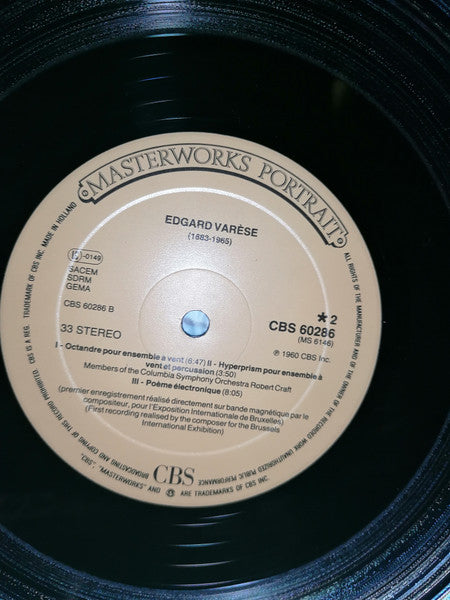 Varèse* - Members Of The Columbia Symphony Orchestra*, Robert Craft : Density 21,5 • Hyperprism • Intégrales • Ionisation • Octandre • Poème Electronique (LP, RE)
