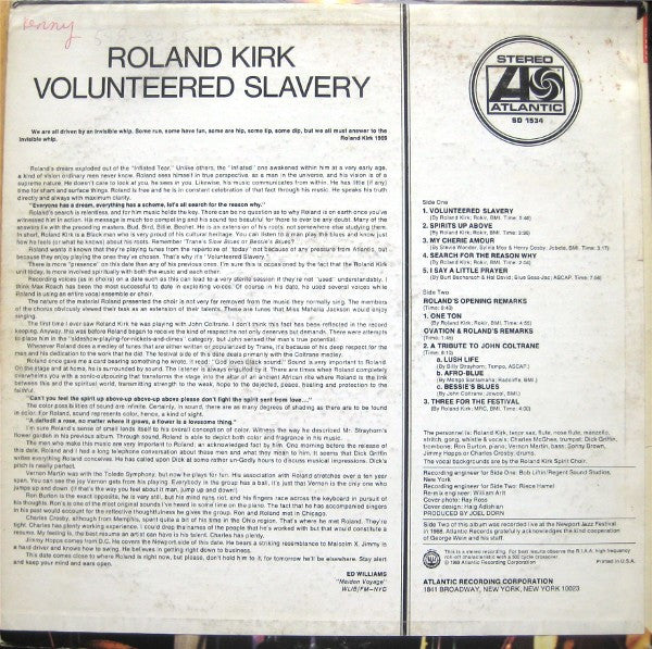 Roland Kirk : Volunteered Slavery (LP, Album, Pre)