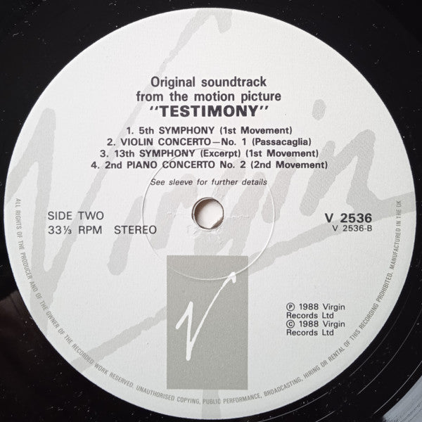 Dmitri Shostakovich, Various : Testimony: Original Motion Picture Soundtrack (LP, Album)