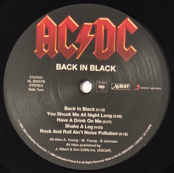 AC/DC : Back In Black (LP, Album, RE, RM)
