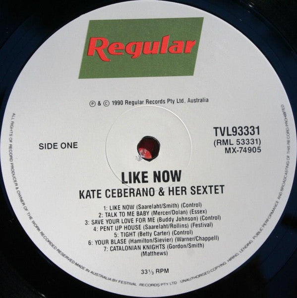 Kate Ceberano And Her Sextet : Like Now (LP, Album, Gat)