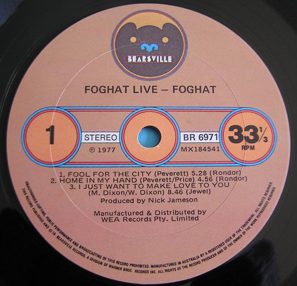 Foghat : Live (LP, Album)