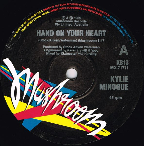 Kylie* : Hand On Your Heart (7", Single, Ltd)