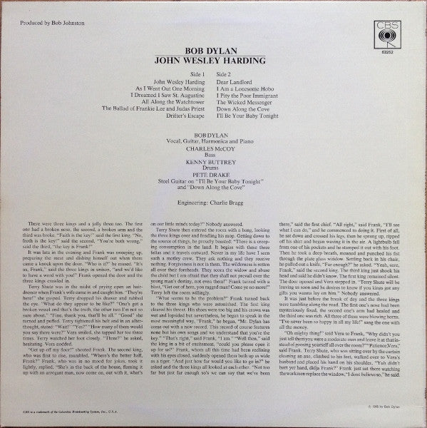 Bob Dylan : John Wesley Harding (LP, Album, RE)