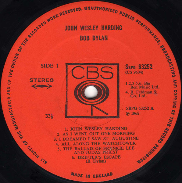 Bob Dylan : John Wesley Harding (LP, Album, RE)