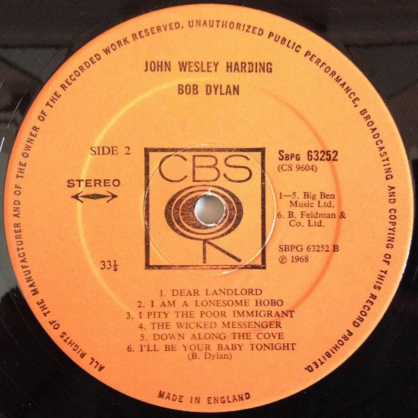 Bob Dylan : John Wesley Harding (LP, Album, RE)
