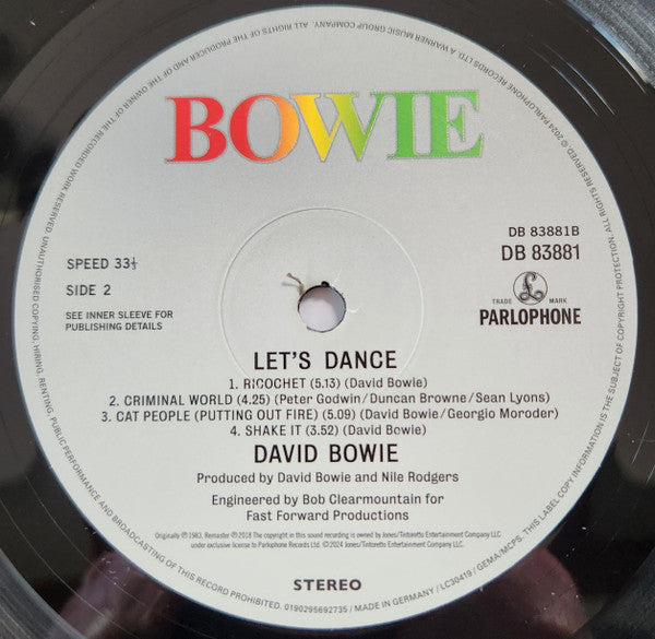 David Bowie : Let's Dance (LP, Album, RM, RP, 180)