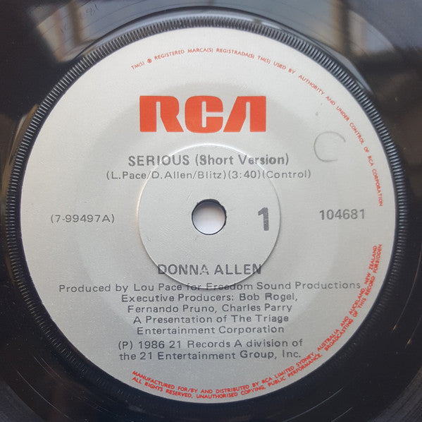Donna Allen : Serious (Short Version) / Bad Love (7")