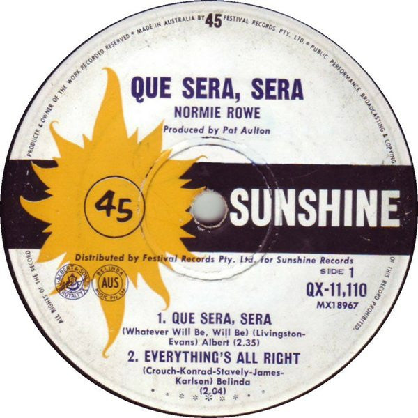 Normie Rowe : Que Sera Sera (7", EP)