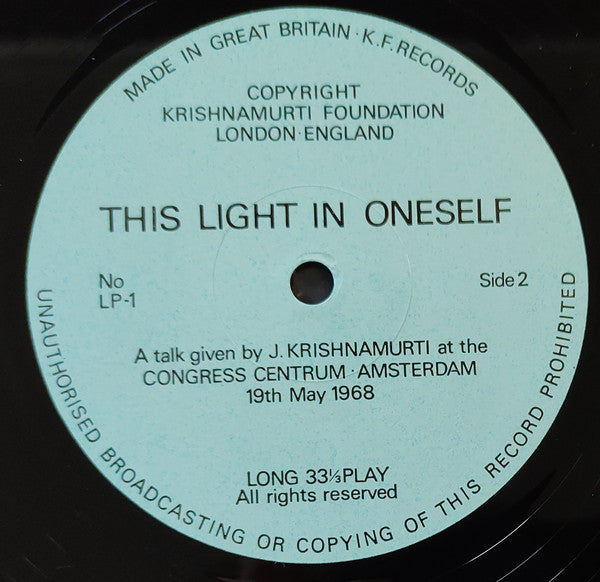Jiddu Krishnamurti : This Light In Oneself (LP, Album)