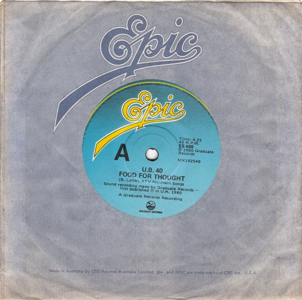 UB40 : Food For Thought (7", Single)