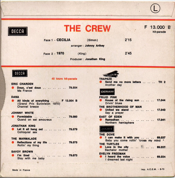 The Crew (16) : Cecilia / 1970 (7", Single)