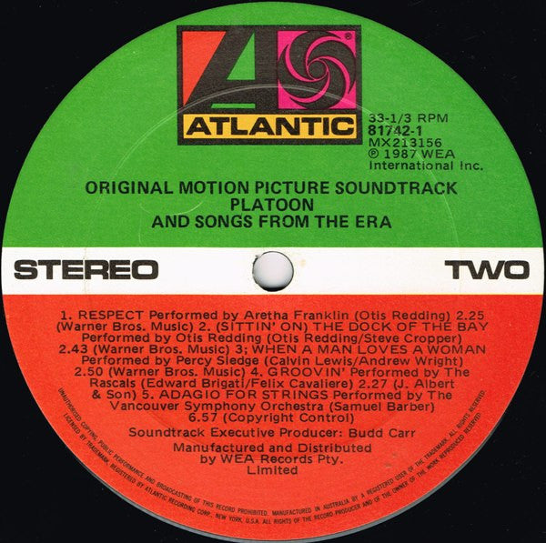 Various : Platoon (Original Motion Picture Soundtrack And Songs From The Era) (LP, Comp)