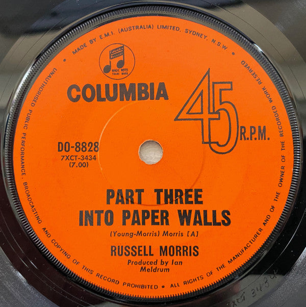Russell Morris : Part Three Into Paper Walls (7", Single, RE)