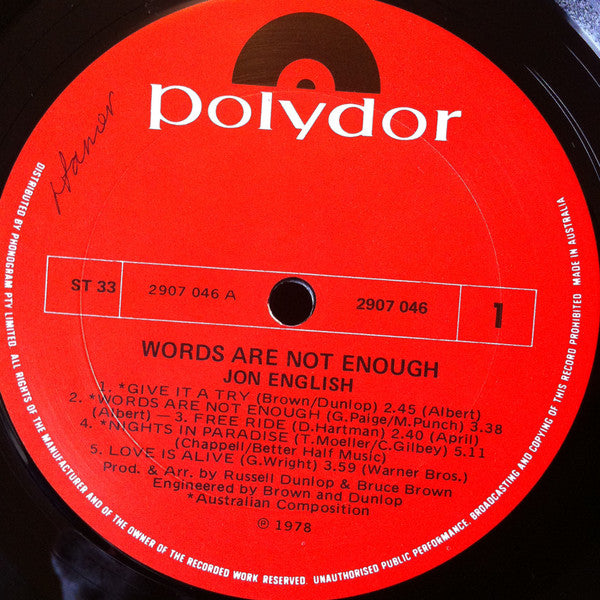 Jon English (3) : Words Are Not Enough (LP)