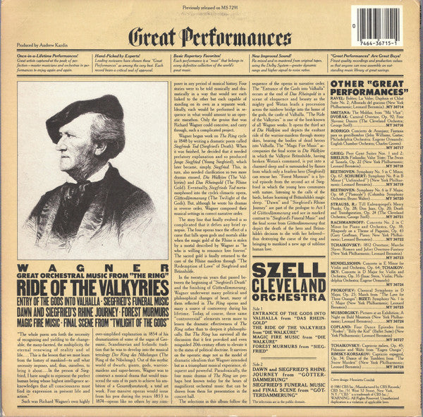 Richard Wagner - George Szell, The Cleveland Orchestra : Great Orchestral Music From "The Ring" (LP, RE)