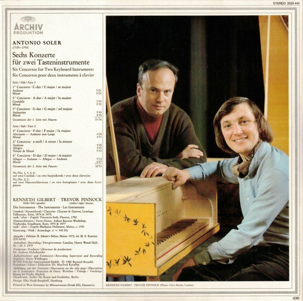 Padre Antonio Soler - Kenneth Gilbert • Trevor Pinnock : Konzerte Für Zwei Tasteninstrumente (LP)